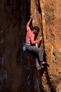 Andrew Hunzicker on Vicious Fish, Smith Rock, OR.