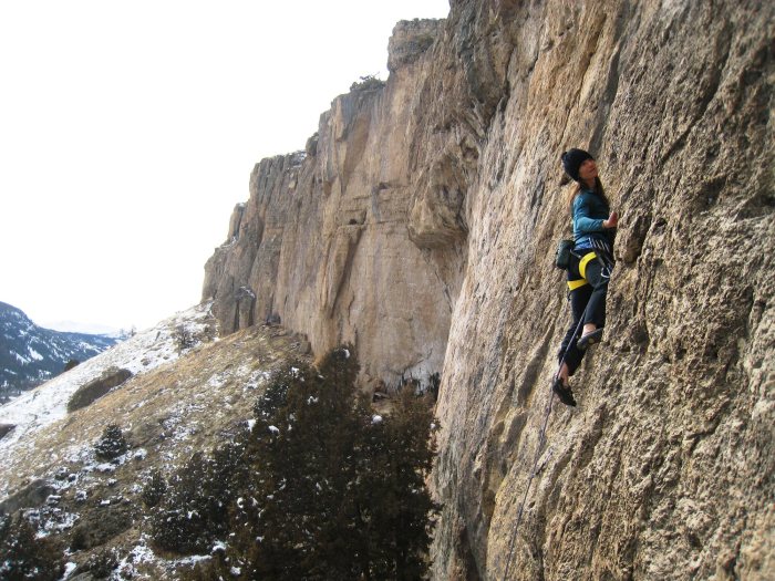 Two-time mother Janelle Anderson cruising "Bacup Binky" in Sinks Canyon, Wyoming.