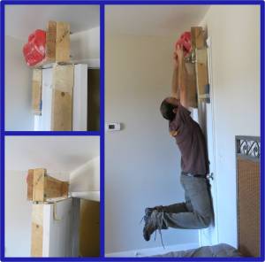 Here’s the mount hung from the door (close the door before weighting!), and in action.  Note the entire structure flexes a bit.  Never weight it dynamically.