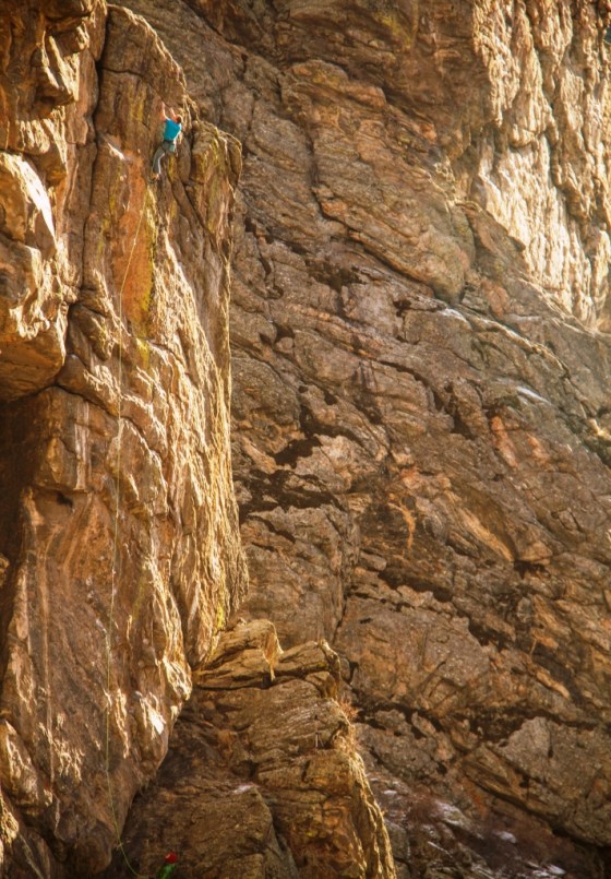 Mission Impossible from across the canyon, finishing up the headwall.