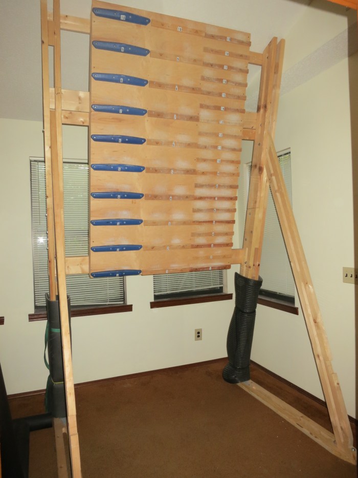 The collapsible Campus Board for our rental house in Florida.