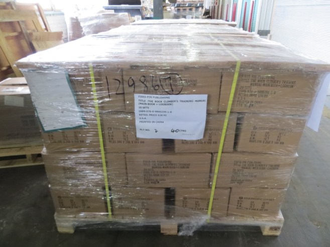 One of seven pallets of The Rock Climber's Training Manual. Your copy is in there somewhere!