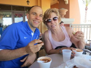 Enjoying seafood gumbo from "Dewey Destin's Seafood Restaurant" with my Mom, Karen.