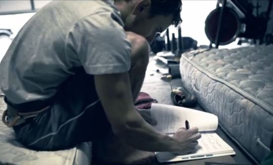 Jonathan filling out his logsheet during a winter training session in Las Vegas.