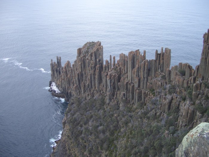 The many-spired Cape Raoul.  The furthest left spire is The Power Pole, and the widest tower (a bit left of center) is The Wedding Cake.