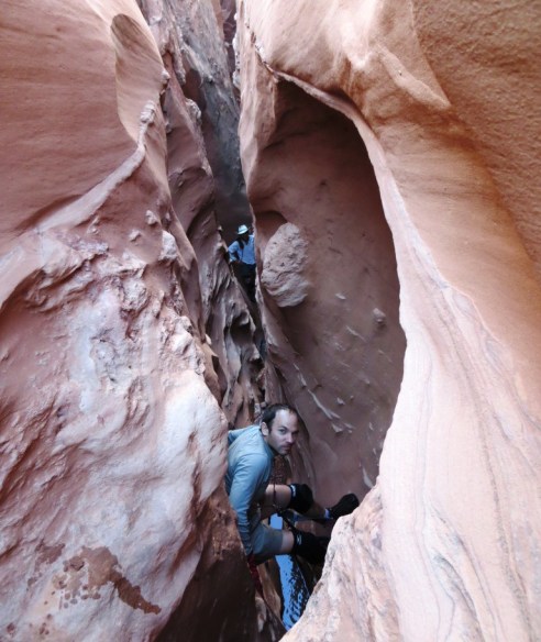 Tight slots like this involve a lot of down chimneying which starts out fun but often becomes tedious.