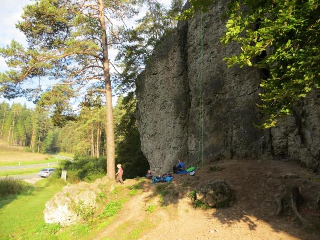 The left, vert-ish side of Weissenstein. The rope is on an uber-classic 5.8 jug haul called Boulderwandl 