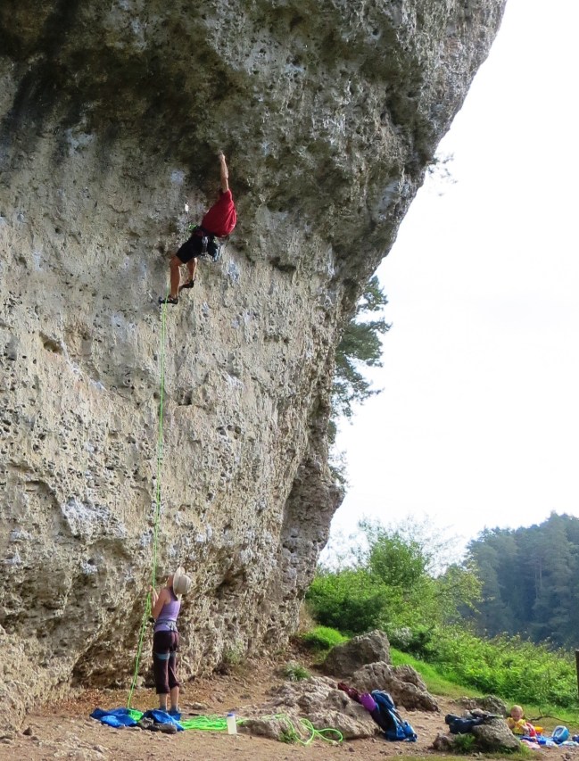 About to make the crux lunge on Krampfhammer.