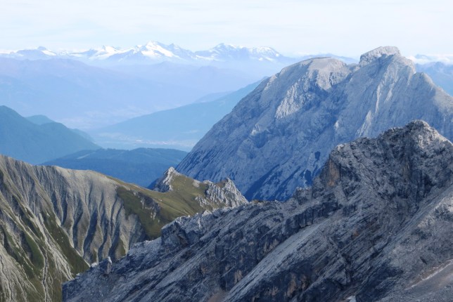 The view to the southeast from the summit of the Zugspitze. Amazingly the Marmolada (in the Dolomites) was visible from here, just out of the frame to the right.