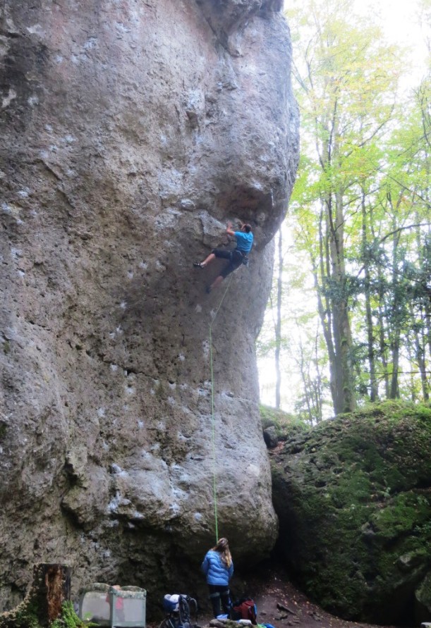 Climbing Hitchhike the Plane, 5.13b, Wolfgang Gullich’s clever answer to Bachar’s line.