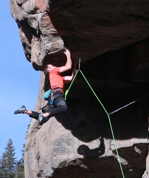 Controlling the violent swing after cutting my feet off the ledge.  Photo Mike Anderson.