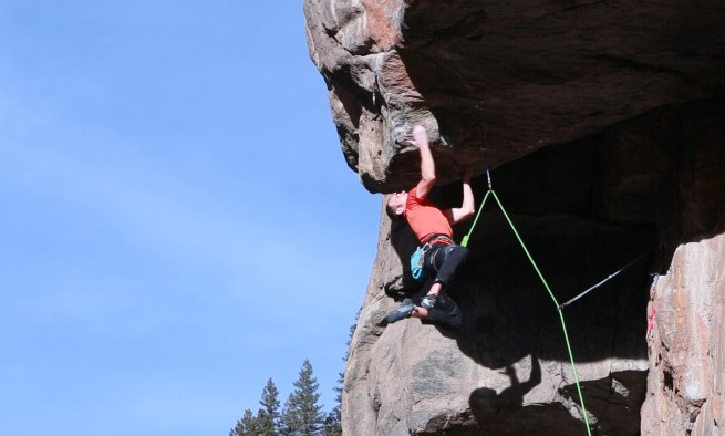 The key campus move to the slopey edge.  Photo Mike Anderson.