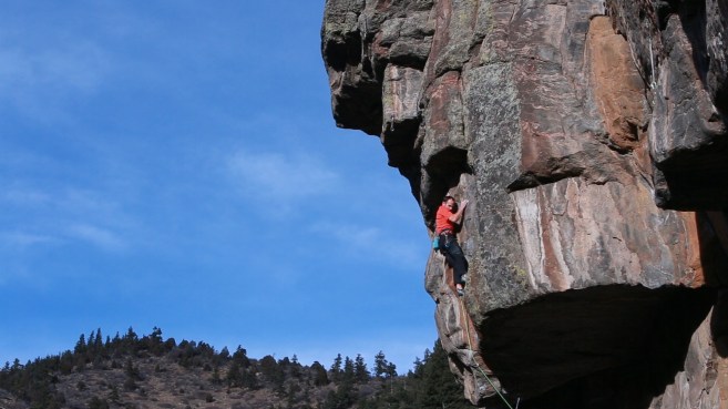 Beginning up the excellent tiered headwall.  Photo Mike Anderson.