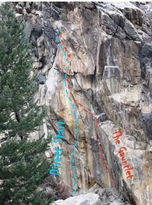 The Gauntlet follows the red line, Scott’s direct start follows the icy blue line.