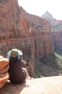 Scoping out "Rub it Raw" from the Great Arch overlook, the day before the climb.