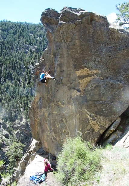 Exiting the big left-facing corner midway up This Ain’t Seaworld.