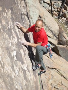 Continuing the taxing, technical climbing exiting the crux sequence.