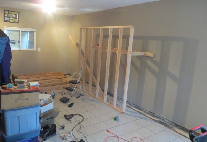 The space, in the first stages of framing. My hangboard rig used to reside in the corner in center, but now that I’ve realized the wisdom of the “just climb” philosophy, I don’t need it anymore. (J/k of course—I’ll quit climbing before I quit hangboarding)