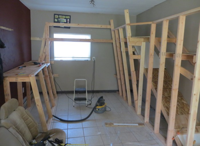 Complete framing. The ramp behind the wall (on the right edge of the photo) supports a slide tunnel.