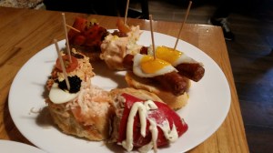 Tapas! Small Spanish savory dishes, typically served with drinks at a bar