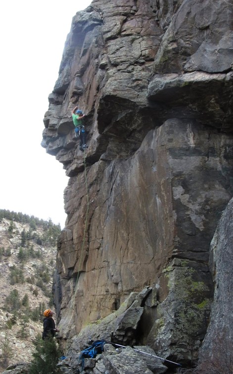 Climbing Good Time To Be Pretty, 12a, the best line at the Iron Buttress. The name is a Tina Fey punchline. Just to the left is an excellent 5.10 jughaul, Chocolate Bandit, named for my daughter Amelie who is almost scheming ways to steal my Dove Dark Chocolates.