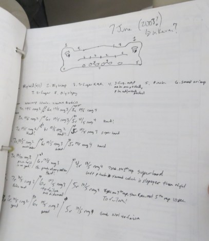 The oldest hard-copy sheet I have, for a hangboard workout in June 2003.